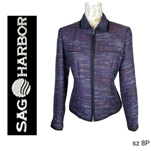 Sag Harbor Shades of Purple Soft Tweed Lightweight Cropped Zip Up Jacket - Picture 1 of 10